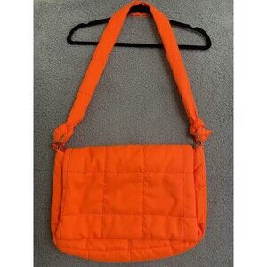 Neon-orange quilted square messenger bag Purse